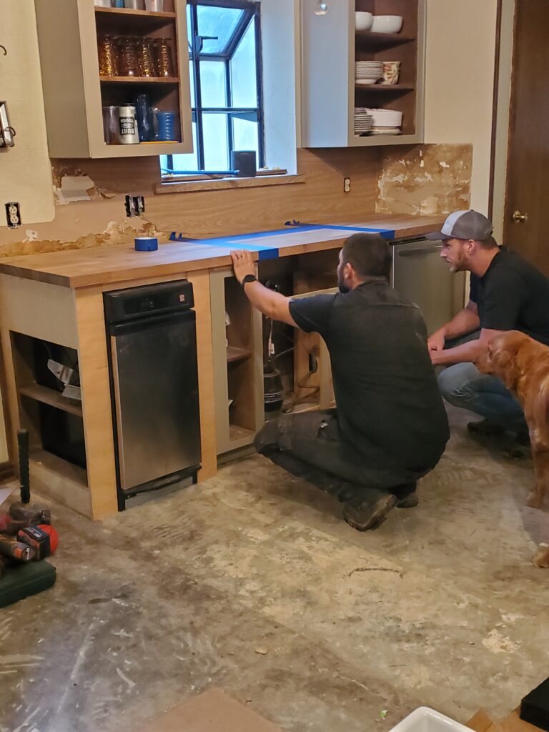 setting the countertops for our kitchen remodel