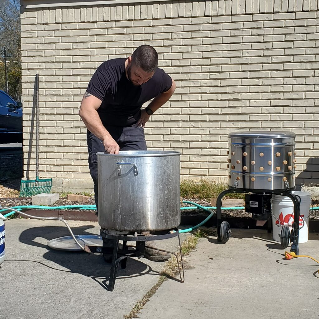 scalder set up for butchering chickens