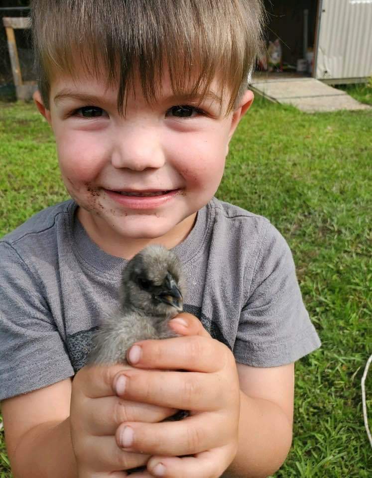 Abel Holding a baby chick